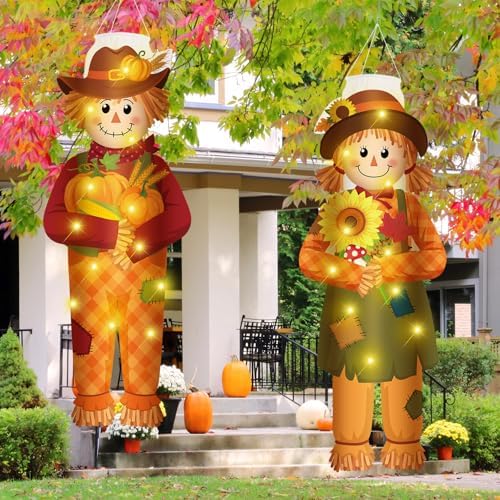 Blosssound 2 Pcs Fall Scarecrow Windsock LED Lights, Outdoor Yard Decor by Blosssound