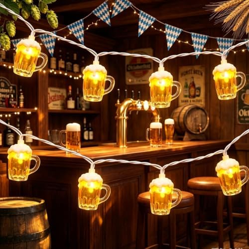 10LED Beer Mug String Lights, 8.5Ft Oktoberfest Decorations Party Lights by Kivonfa