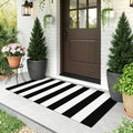 KOZYFLY Black and White Striped Runner Rug 2x4.3 ft Mat Woven Cotton Rug by KOZYFLY