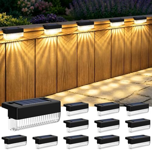 Solar Deck Lights Outdoor, Solar Step Lights Waterproof, 12 Pack Warm White by COOZAMING