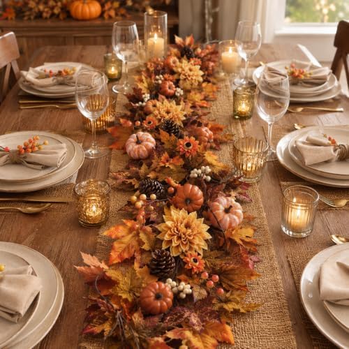 6 FT Fall Dahlia Garland Vine Autumn Sunflower Garland with Maple Pumpkin - Image 6