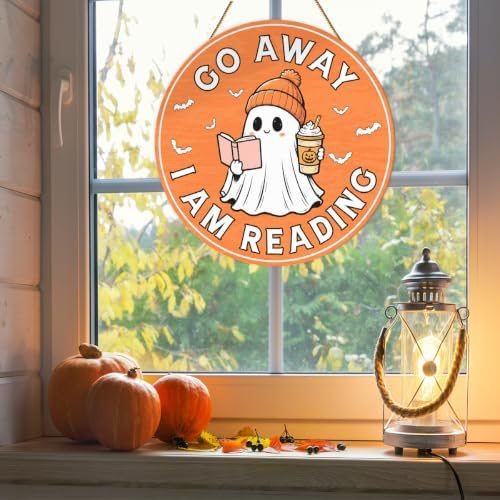 Halloween Ghost Reading Door Sign Decor Halloween Wreaths for Front Door - Image 5