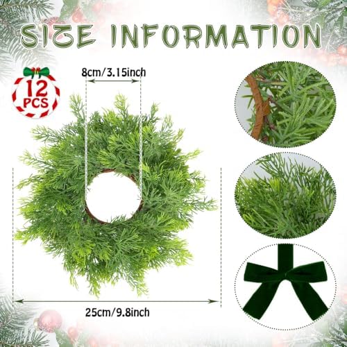 12 PCS Mini Real Touch Christmas Wreaths for Kitchen Cabinets Artificial Norfolk Lifelike Cedar Wreaths with Bow for Christmas Window Door Fireplace Chairs Wall Staircase Indoor Outdoor Home Decor - Image 4