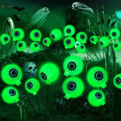 ZFNN Solar Halloween Decorations, 4 Pack 24 LED Spooky Eyeball Lights, Outdoor Waterproof Solar Green Firefly Lights for Garden Yard Patio Pathway Lawn Halloween Party by ZFNN