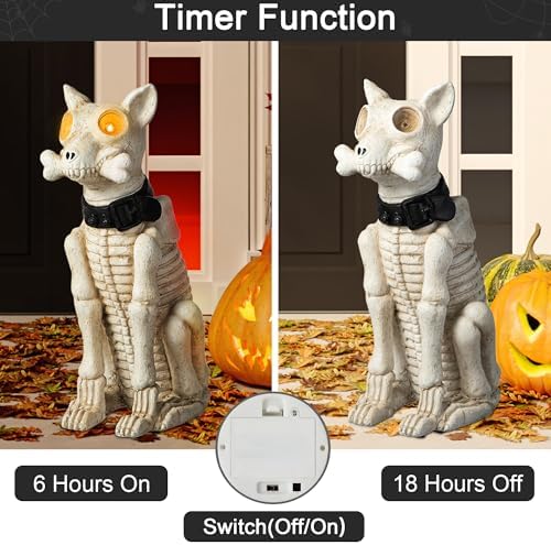 Glitzhome Halloween Porch Decorations, Lighted Halloween Front Porch Standing Sign Decor with Timer, MGO Skeleton Dog Sign for Indoor Patio Party, 20.5" H - Image 6