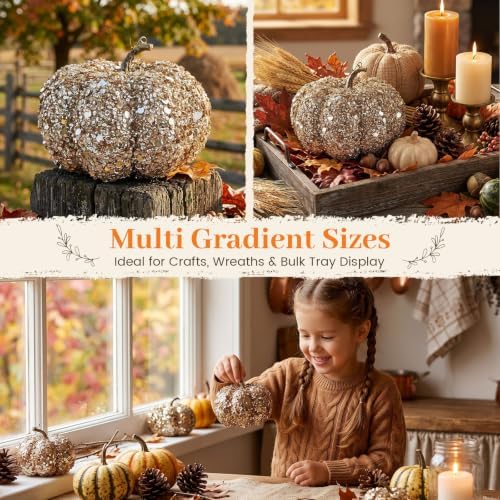 DomeStar Artificial Glitter Pumpkin, Gold Pumpkin Harvest Table Centerpiece - Image 3