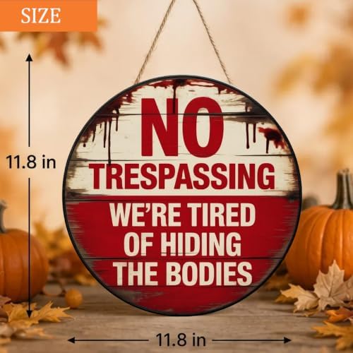 Halloween Decorations Wood Door Sign, Funny Vintage No Trespassing Wooden Hanging Sign for Halloween - Image 5