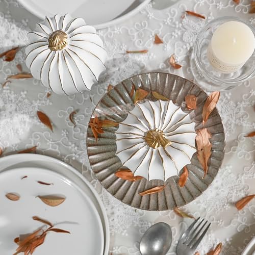 AOMOONOA Fall Pumpkin Decor,White and Gold Thanksgiving Decorative Pumpkin - Image 3