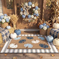Drydiet Fall Porch Doormat Non Slip, Pumpkin Pattern Blue White by Drydiet