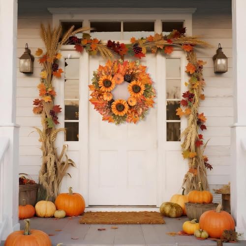 24 Inch Fall Wreaths for Front Door, Autumn Wreath with Hanger - Image 3