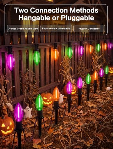 SUNSGNE C9 LED Halloween Pathway Lights, Orange Green Purple Stake Lights - Image 3