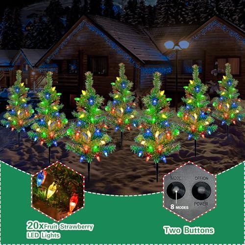 6 Pack Solar Christmas Trees Outdoor 120 LED Multicolor Lights - Image 4