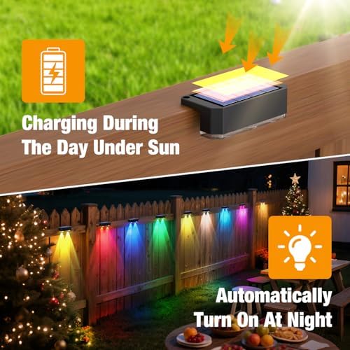 Peasur Solar Fence Lights Outdoor RGB, 4 Pack Step Light Solar Powered, Waterproof LED Deck Lights for Stairs Railing Yard Patio Outside - Image 4