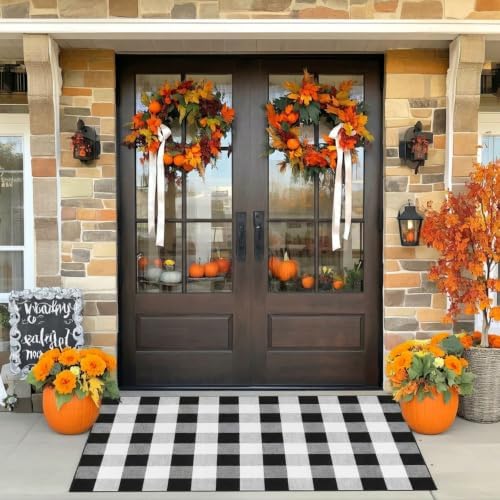 Fall Decor Buffalo Plaid Outdoor Rug 3x5 Ft Black and White Checkered Area Rug Washable Doormats Indoor Outdoor Rugs for Layered Front Door Mats, Porch, Entryway, Kitchen, Farmhouse - Image 3