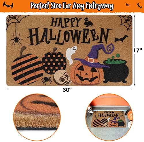 Happy Halloween Jack O'Lantern Doormat Spooky Indoor Outdoor Home Front Porch Rugs Witches Hat Brewing Carpet Gift Fall October Entrance Ornament Supplies 17 x 30 Inches - Image 3