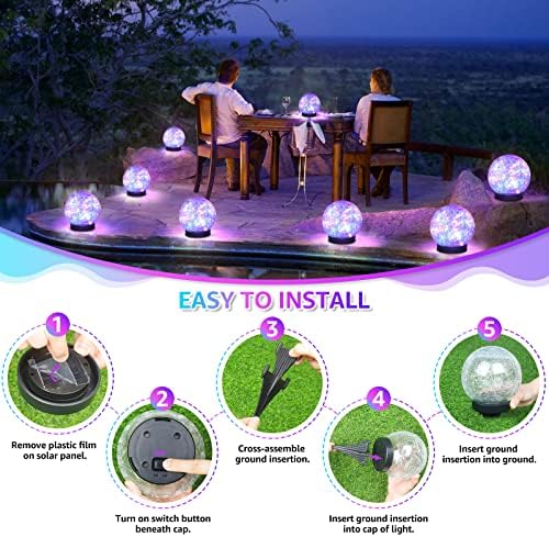 ASOMST 2-Pack Garden Solar Lights Outdoor, Colored Cracked Glass Ball Light Waterproof, Decorative Solar Powered Globe Lighting Multicolor for Yard - Image 7