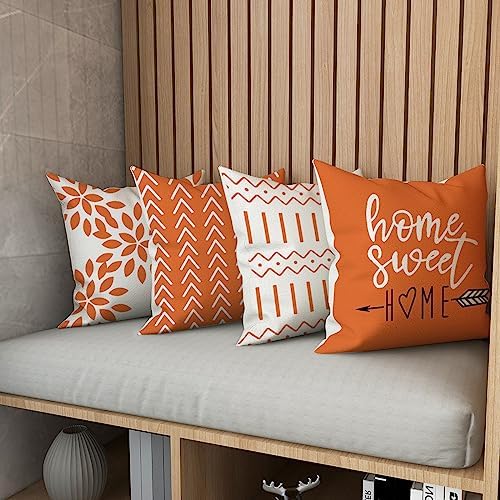 YCOLL Fall Pillow Covers 22x22 Set of 4, Modern Sofa Throw Pillow Cover for Fall Decor, Decorative Outdoor Linen Fabric Pillow Case for Couch Bed Car, Orange - Image 6
