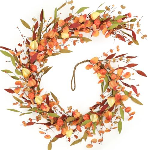 Fall Decor, Fall Garland, 6FT Autumn Eucalyptus Leaves Pumpkin Garlands by HOHOTIME
