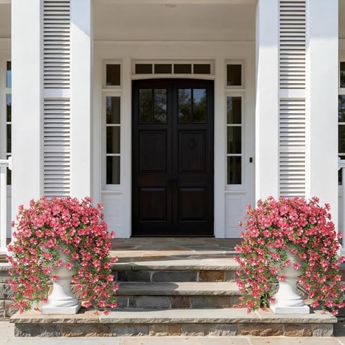 8PCS 29.5"Fake Hanging Flower&Eucalyptus for Front Porch Decor(Rose Red) - Image 3