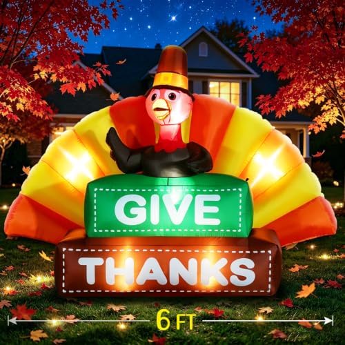 Domkom 6FT Thanksgiving Inflatable Turkey Give Thanks Sign Yard Decoration - Image 5