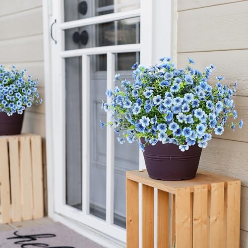Sggvecsy Artificial Flowers for Outdoors 12 Bundles Realistic Faux Plants UV Resistant Fake Silk Daisy with Eucalyptus for Boxwood Planter Patio Porch Outside Spring Summer Decoration(Blue) - Image 2