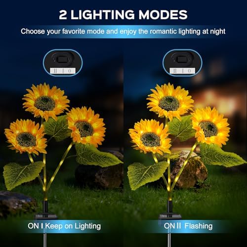 TANSOREN 6 Pack Solar Garden Lights Outdoor, 2 Lighting Modes Warm White LED Waterproof Solar Powered Sunflowers Landscape Light for Outside Yard, Patio, Pathway Decorative, Décor, Gifts - Image 5