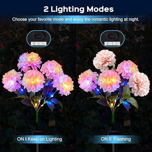 2 Pack Solar Garden Lights Outdoor, LED Colorful Waterproof Solar Powered Hydrangea Flowers Landscape Lights for Patio, Outside Yard, Pathway Decorative, Décor, Two Lighting Modes - Image 2
