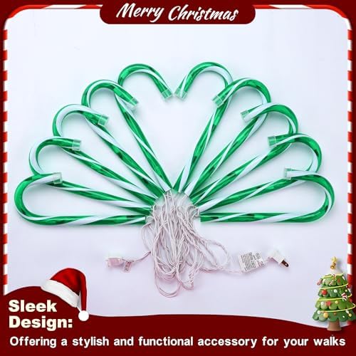 J-HVA 10" 10 Pack Christmas Candy Cane Landscape Lights Decoration, Green - Image 6