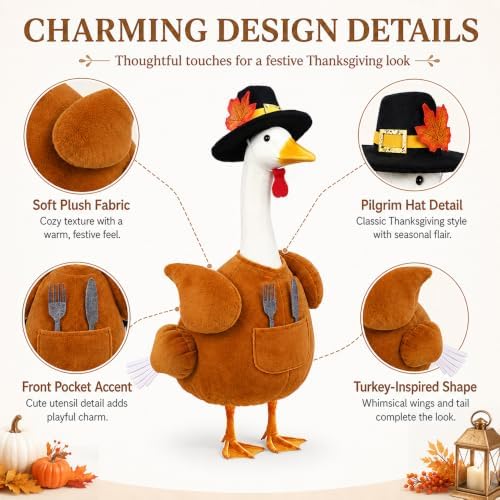 Thanksgiving Turkey Porch Goose Outfit with Cutlery for 23" Goose Statue - Image 3