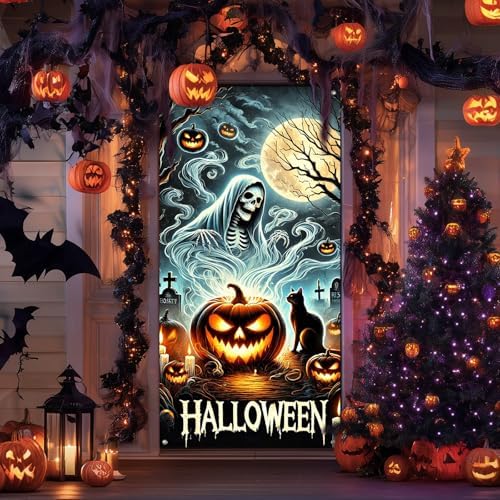 BlissYard Halloween Door Cover Jack Lantern Ghost 35x71 Inch Polyester - Image 5