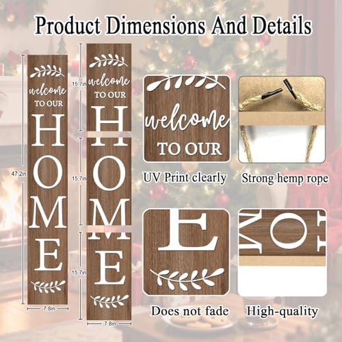 Welcome Sign for Front Porch, 47" Large Wooden Welcome to Our Home Sign Door Hanging Standing Plaque, Farmhouse Vertical Outdoor Porch Decorations for Yard Patio Entrance (Natural) - Image 4