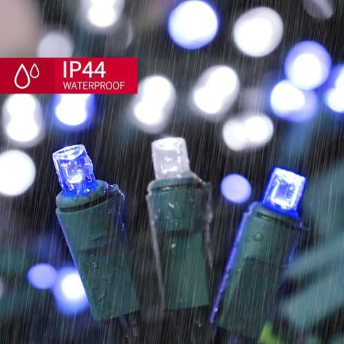 LAMPHOME Blue White Christmas Lights Outdoor, 21.6FT 100 Led Plug in Mini Fairy String Lights Green Wire,Waterproof Christmas Tree Light for Indoor Outside Bedroom Party Wedding Independence Day - Image 3