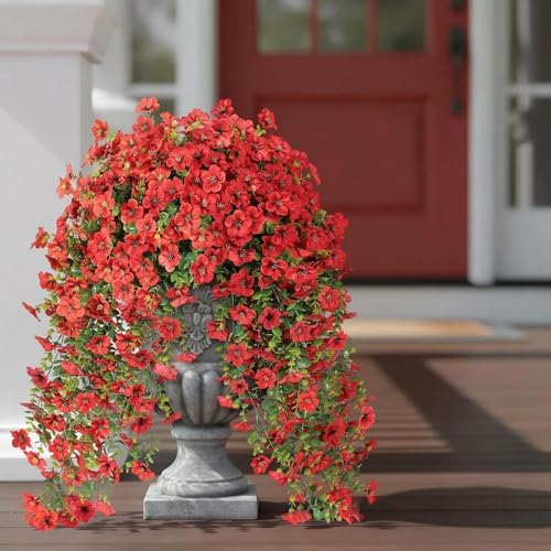 VIERENA 4 Bundles 29.5" Artificial Hanging Silk Flowers for Front Door(Red) - Image 3