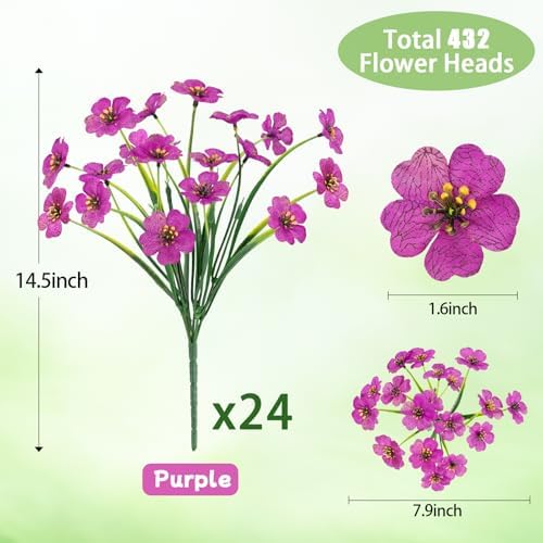 24 Bundles Artificial Flowers for Outdoors UV Resistant Faux Plants, Purple - Image 4