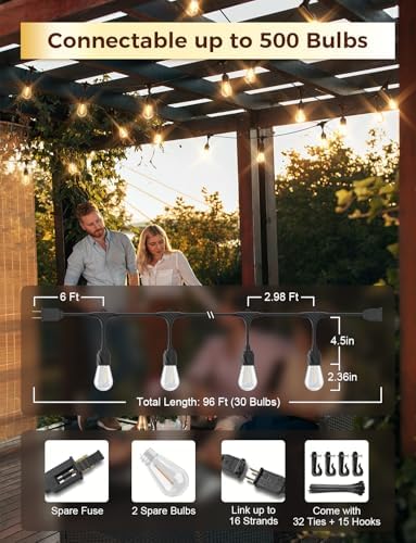 XMCOSY+ Outdoor String Lights, 96FT Patio Lights with 32 LED Bulbs - Image 5