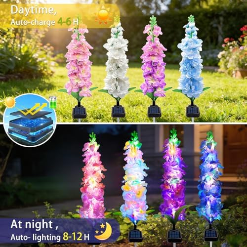 MRHEPHAESTUS Solar Garden Lights, Solar Delphinium Flowers Lights 8 Pack 160 LEDs, Waterproof Outdoor Light Two Lighting Modes for Wedding Party Garden Yard Patio Lawn Decor and Gift for Mother - Image 4