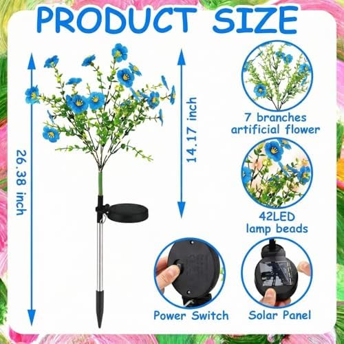 Glooglitter 2 Pack Blue Solar Flower Stake Light Outdoor Garden, Violet - Image 2