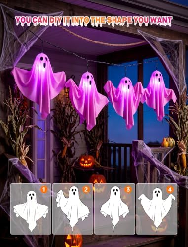 4Pack Halloween Pathway Lights Outdoor, Waterproof LED Purple Ghost Lights - Image 5