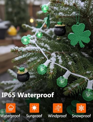 G40 Green St. Patrick’s Day Globe String Lights, 25Ft Outdoor St. Patrick’s Day Decorations Lights with 27 Green Incandescent Bulbs, Hanging Patio Lights Waterproof for Christmas Wedding Party Garden - Image 3