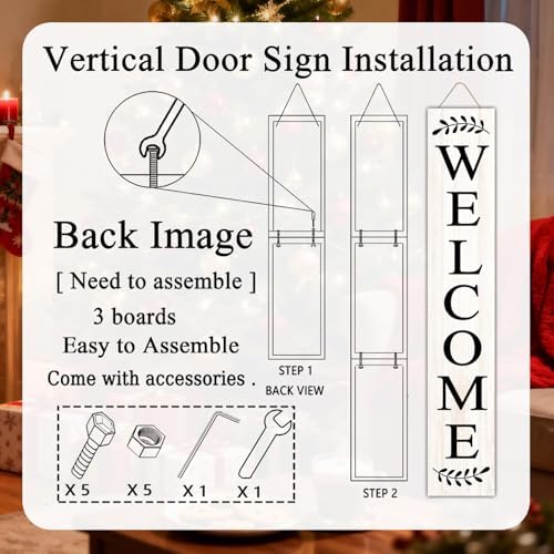 Farmhouse Wooden Welcome Sign Stand for Front Door, 47" Large Welcome Sign for Front Porch, Rustic Vertical Tall Porch Leaner Decor for Outdoor Patio Garden - Image 5
