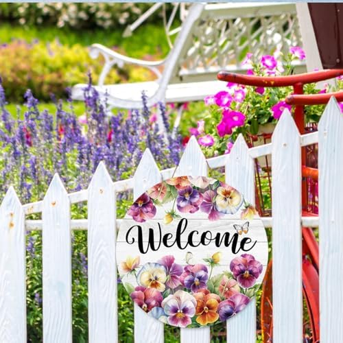 Welcome Spring Sign for Front Door, Spring Viola Tricolor Wooden Sign front Porch Decor, Seasonal Floral Wooden Hanging Decor for Home Outdoor Indoor - Image 7