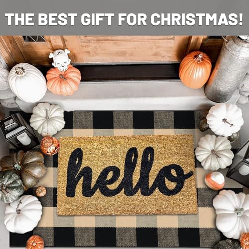 IOHOUZE 27.5x43 Buffalo Plaid Rug, Washable Outdoor Door Mat, Tan Black - Image 2