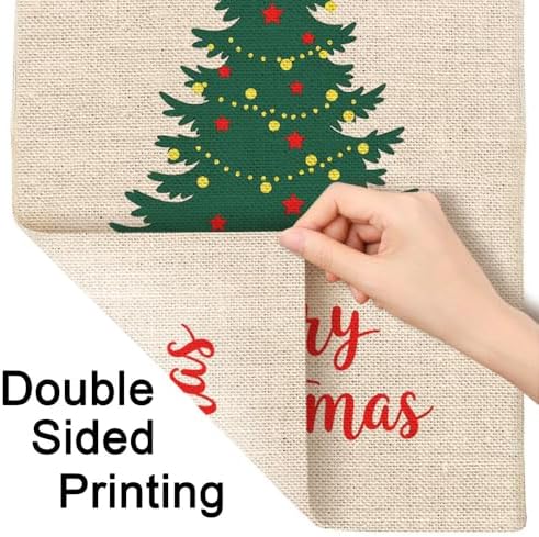 Moslion Merry Christmas Tree Garden Flag 12.5x18 Inch Mistletoe Pine Trees with Stars Light Yard Flag Burlap Banners Vertical Double Sided for Farm House Outside - Image 6
