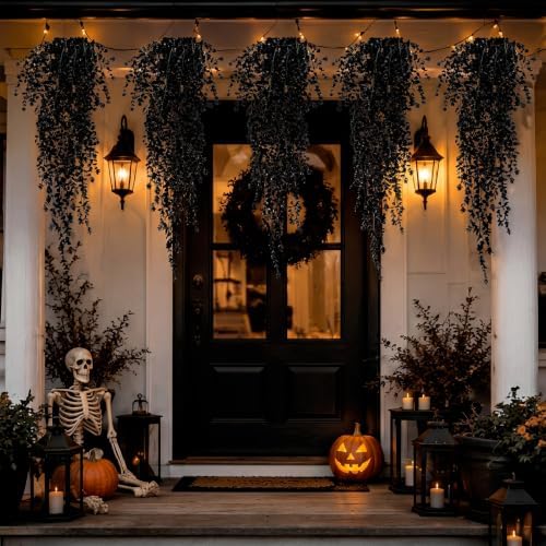 6 Pcs Halloween Artificial Hanging Flowers Outdoor, Black - Image 4