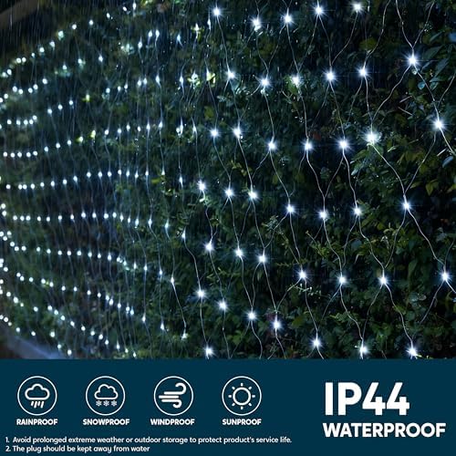 JOYIN 200 LED Christmas Net Lights, 6.5X 10FT Christmas Mesh Lights with 8 Modes, Connectable, Waterproof for Bushes Trees Yard Indoor Outdoor Xmas Decorations (Cool White) - Image 3