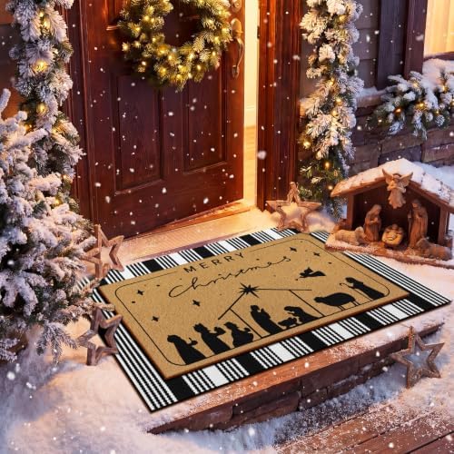 Tinideya 2 Pcs Christmas Nativity Layered Doormat Set for Front Door Porch - Image 4