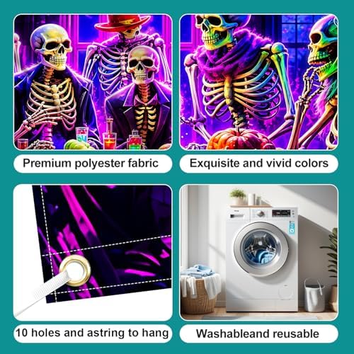7 x 16 ft Skeleton Feast Halloween Garage Door Decorations Halloween decorations Witch Door Cover, Hanging Banner Backdrop Mural for Home, Outdoor, Indoor, Spooky Party, Wall, Window - Image 4