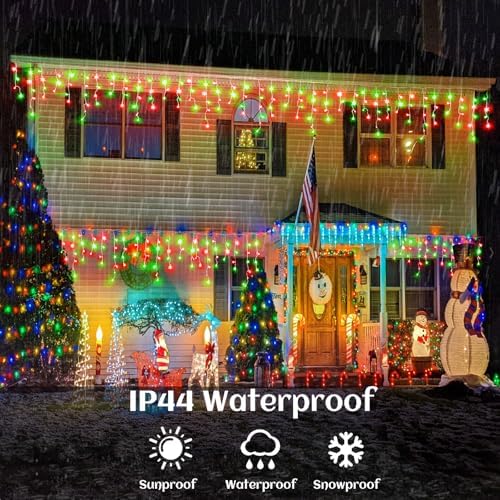 99ft Icicle Lights for Outside, 1216 LED Red and Green Christmas String Lights with 228 Drops, Clear Wire Twinkle Lights for Outdoor Decoration, Waterproof for Thanksgiving, Home, Wall, Patio, Holiday - Image 5