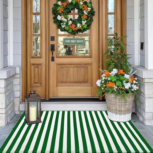 Moucuny 2' X 3' Green and White St.Patrick's Day Vertical Stripe Rug - Image 5