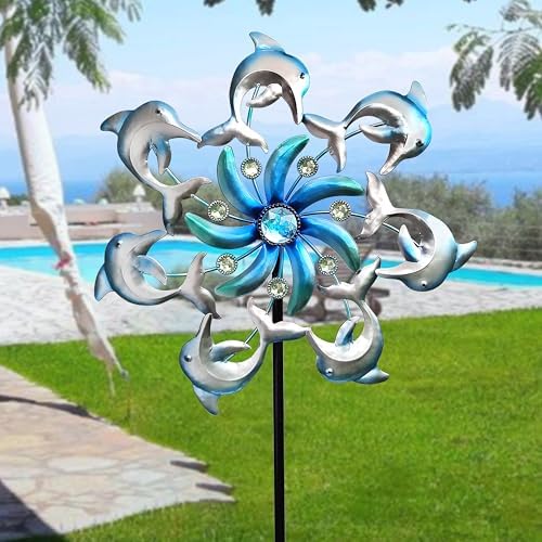 39" Dolphin Wind Spinners,Wind Sculptures Outdoor Decorations for Patio,Lawn & Garden - Image 5